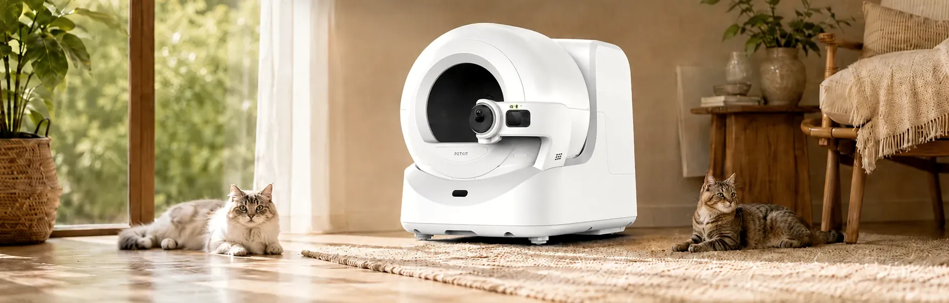 PETKIT PUROBOT ULTRA in salotto con due gatti